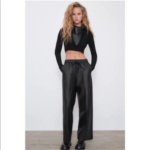 Zara BLK Wax Effect Pants - Sz Medium - NWT